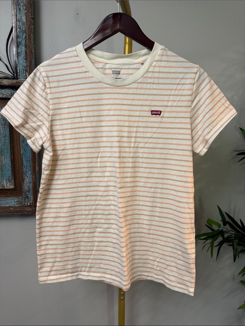 Levi's Cream & Peach Striped Crew Tee EUC M